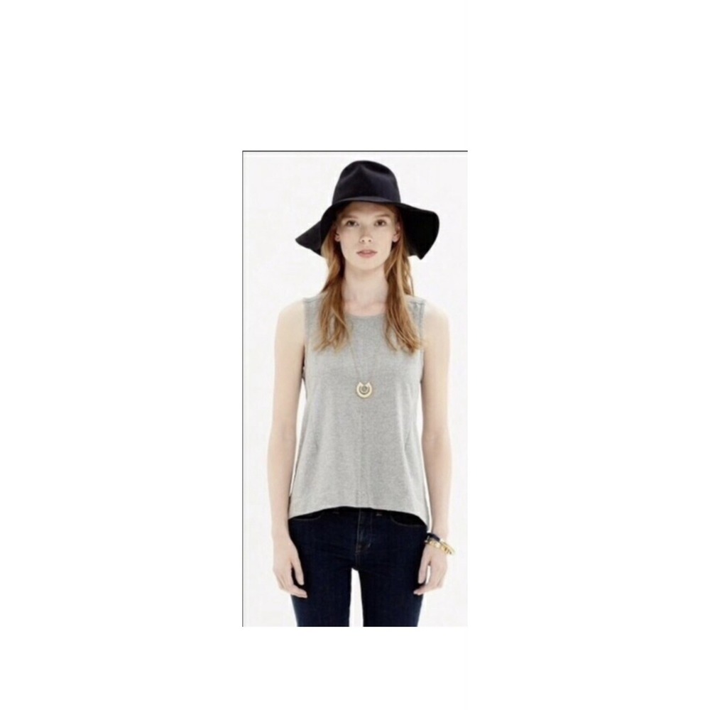 Madewell Womens Tank Top Gray Heathered Zip‎ Scoop Neck Back Slit 100% Cotton M